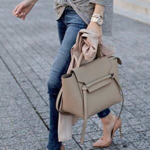 Celine Tan Leather Satchel with Belt Detail